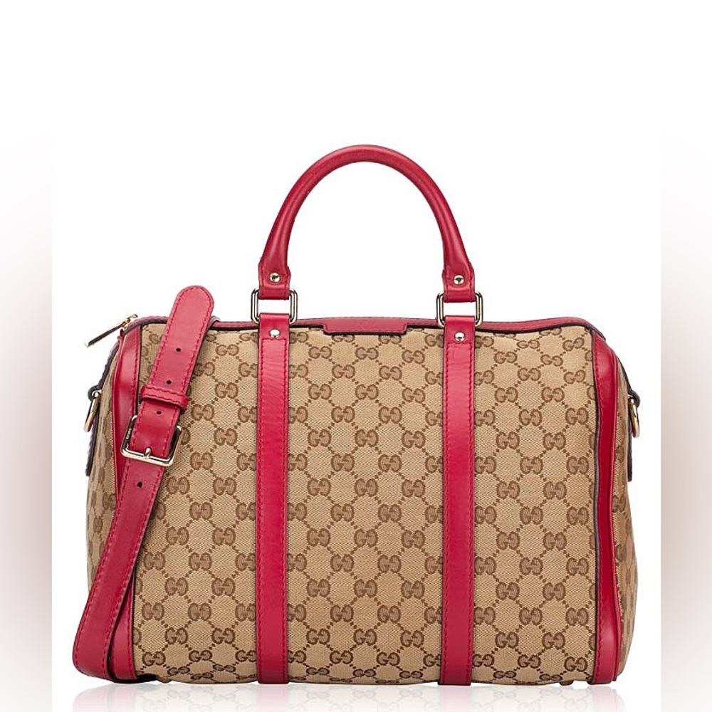 GG Canvas Vintage Web Medium Boston Bag Beige Red